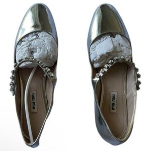 Miu Miu Silver Flats with Embellishments